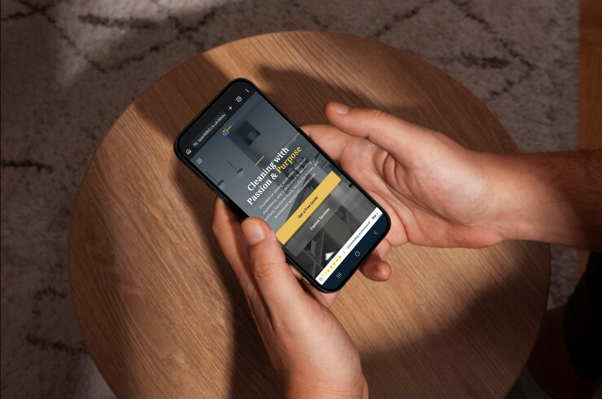 Sparkli website on a phone